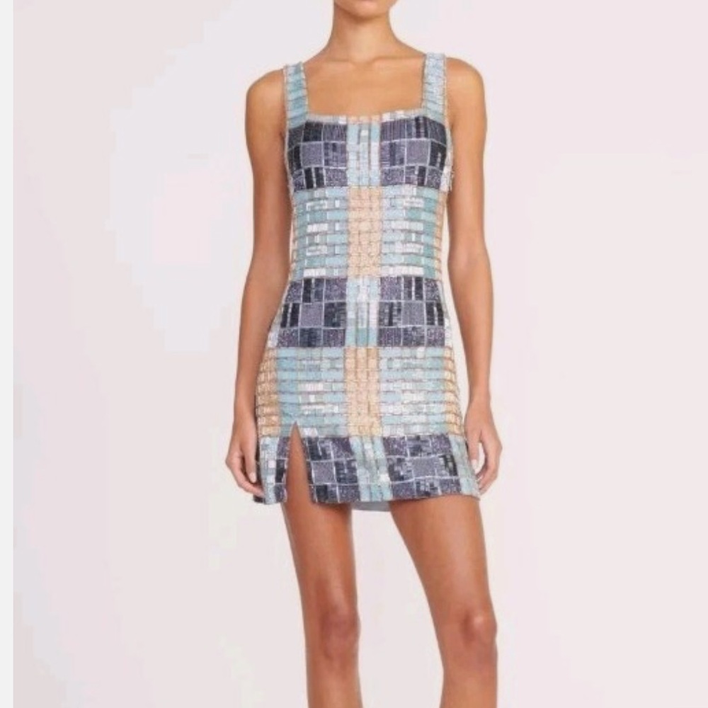 Staud Le Sable mini dress in limited edition French Blue Mega Plaid